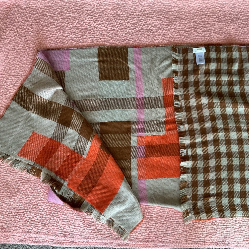 Anthropologie Checked Scarf in Pink, Orange & Brown - Picture 6 of 9